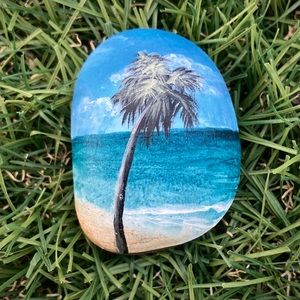 Palm Tree Hand Painted River Rock 1”